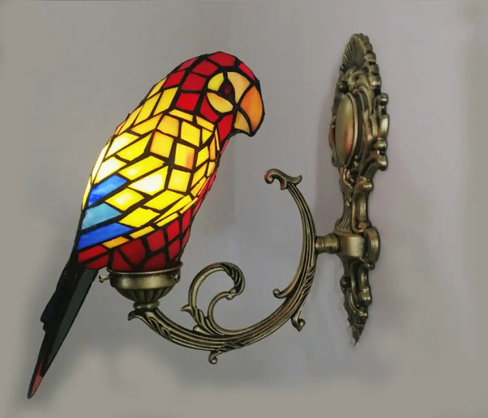 Rustic Loft Parrot Wall Sconce - Stained Glass Lighting In Red/Blue For Bedroom Red