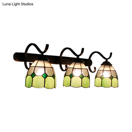 Rustic Loft Stained Glass Dome Sconce - 3-Light Wall Mount In Various Colors For Bathroom