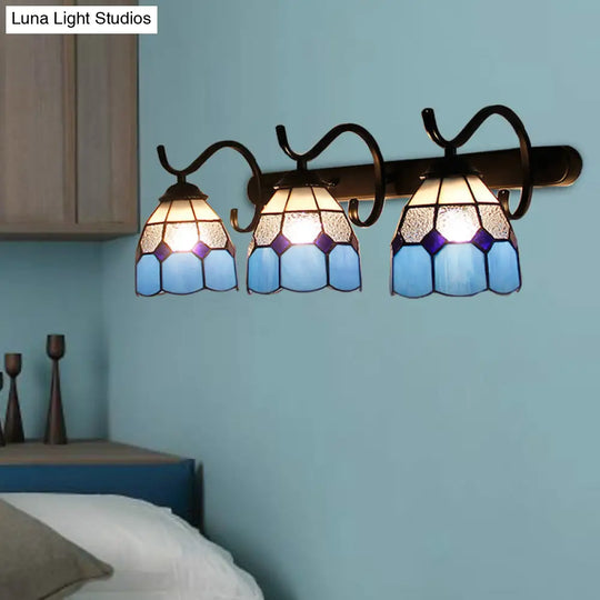 Rustic Loft Stained Glass Dome Sconce - 3-Light Wall Mount In Various Colors For Bathroom