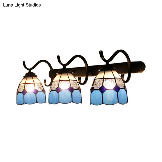 Rustic Loft Stained Glass Dome Sconce - 3-Light Wall Mount In Various Colors For Bathroom