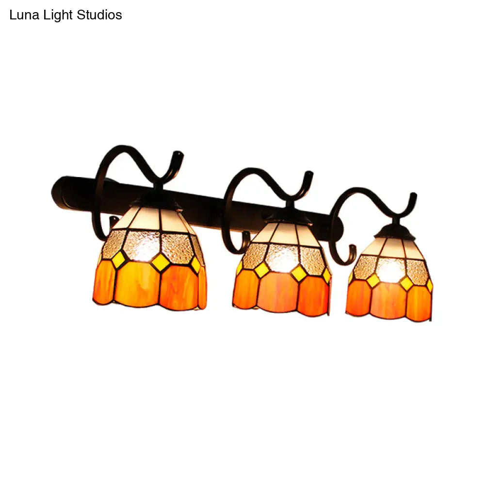 Rustic Loft Stained Glass Dome Sconce - 3-Light Wall Mount In Various Colors For Bathroom