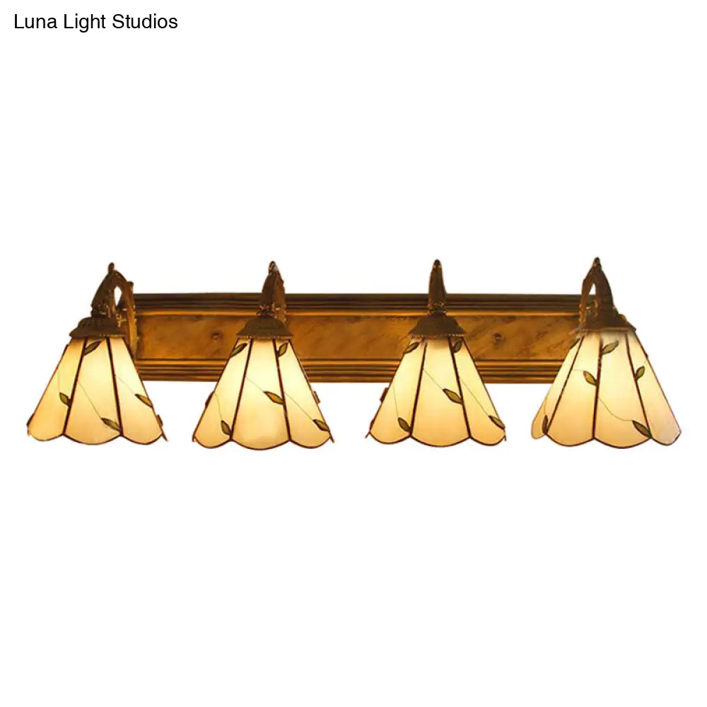 Rustic Loft Stained Glass Leaf Wall Sconce Light With 4 Lights - Beige Bathroom Vanity Lighting