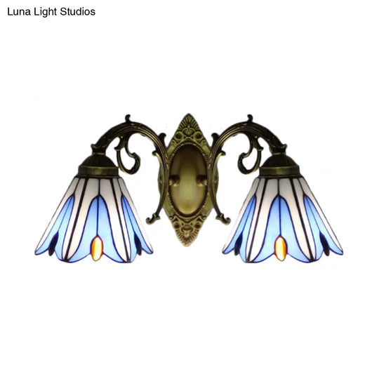 Rustic Magnolia Stained Glass Wall Mount With Two Lights For Living Room