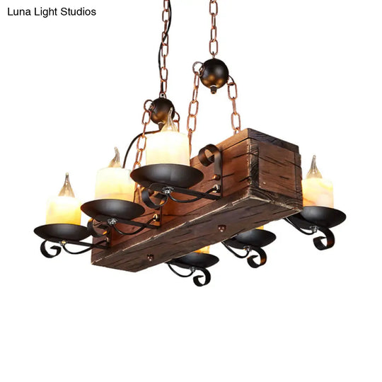 Rustic Marble Candle Pendant Light With Wood Design - 6/8-Light Island Hanging Lamp In Brown