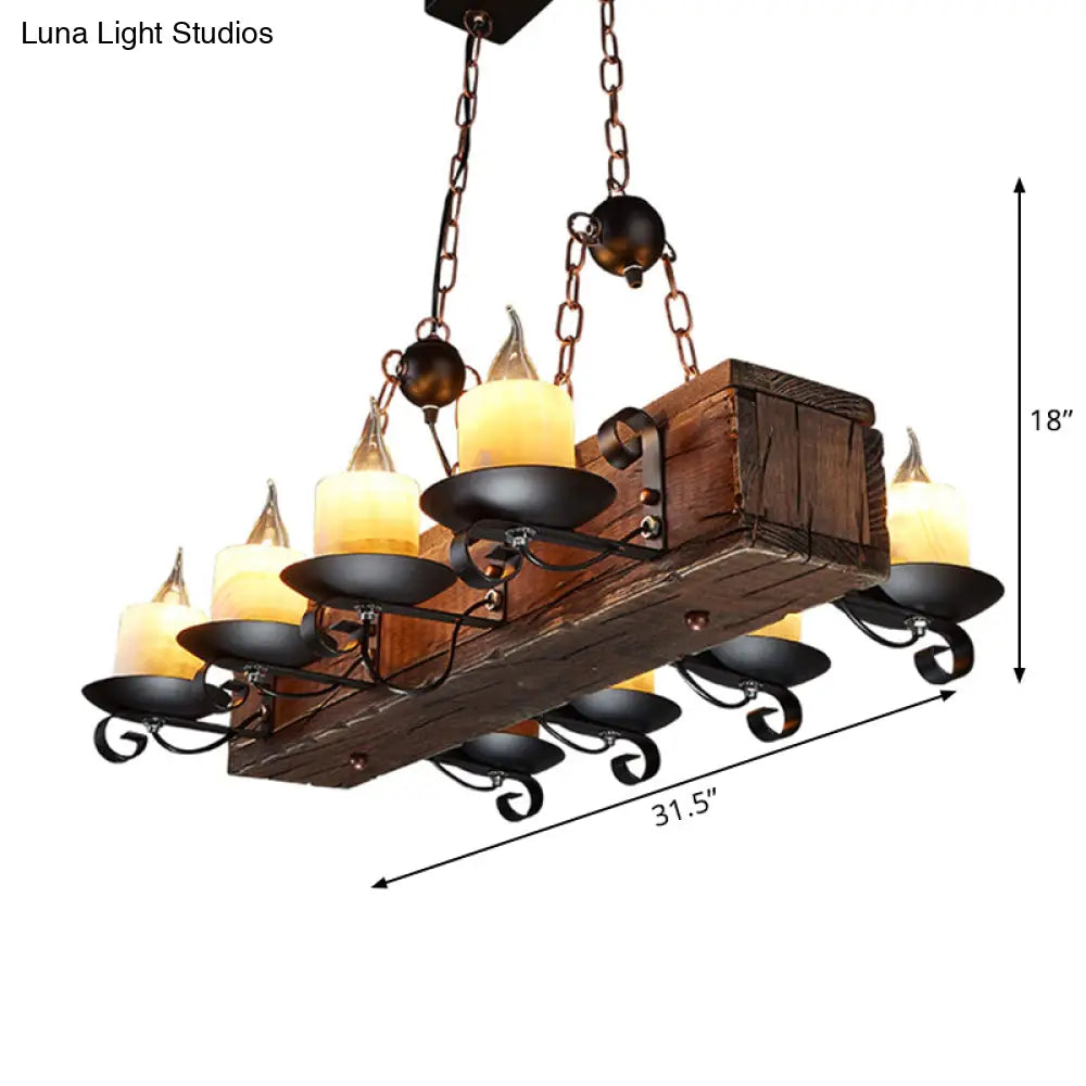 Rustic Marble Candle Pendant Light With Wood Design - 6/8-Light Island Hanging Lamp In Brown