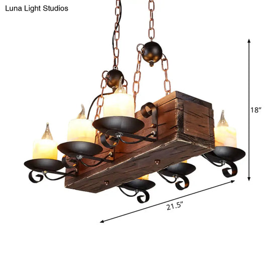 Rustic Marble Candle Pendant Light With Wood Design - 6/8-Light Island Hanging Lamp In Brown