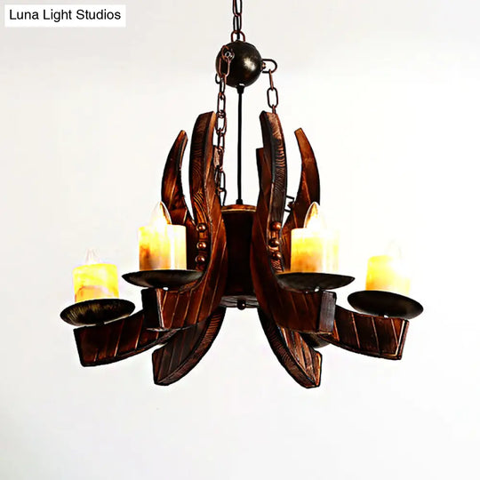 Rustic Marble Cylinder Pendant Chandelier – 4-Light Brown Hanging Fixture With Wood Accents For