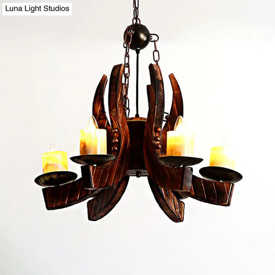 Rustic Cylinder Pendant Chandelier: Marble 4 Lights Brown With Wood Accents