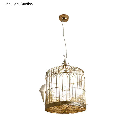 Rustic Matte White Glass Chandelier: Elegant Egg Shaped Hanging Light Fixture With Birdcage Design