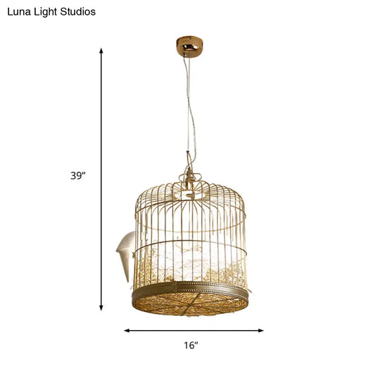 Rustic Matte White Glass Chandelier: Elegant Egg Shaped Hanging Light Fixture With Birdcage Design