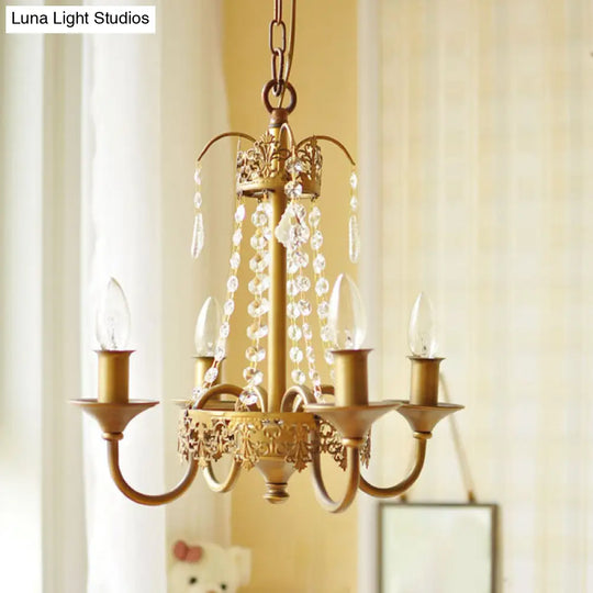 Rustic Metal And Crystal Candle Hanging Light - 4/6 Lights Chandelier For Living Room