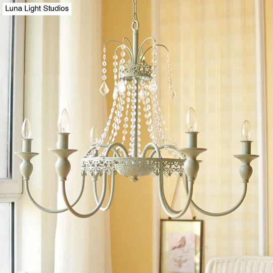 Rustic Metal And Crystal Candle Hanging Light - 4/6 Lights Chandelier For Living Room