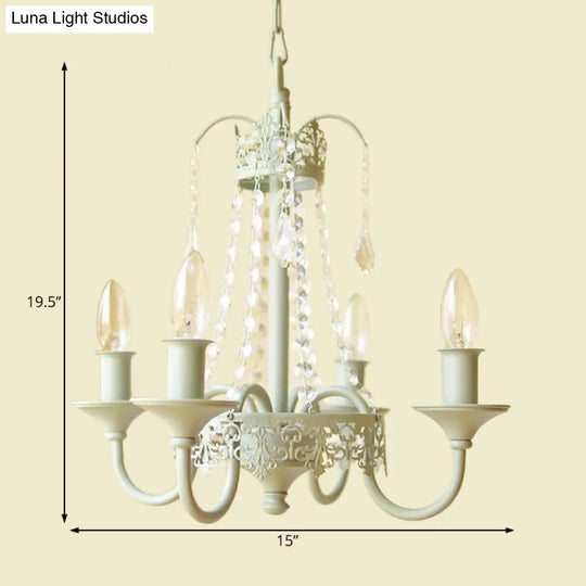 Rustic Metal And Crystal Candle Hanging Light - 4/6 Lights Chandelier For Living Room