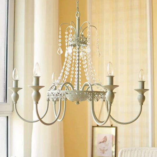 Rustic Metal And Crystal Candle Hanging Light - 4/6 Lights Chandelier For Living Room