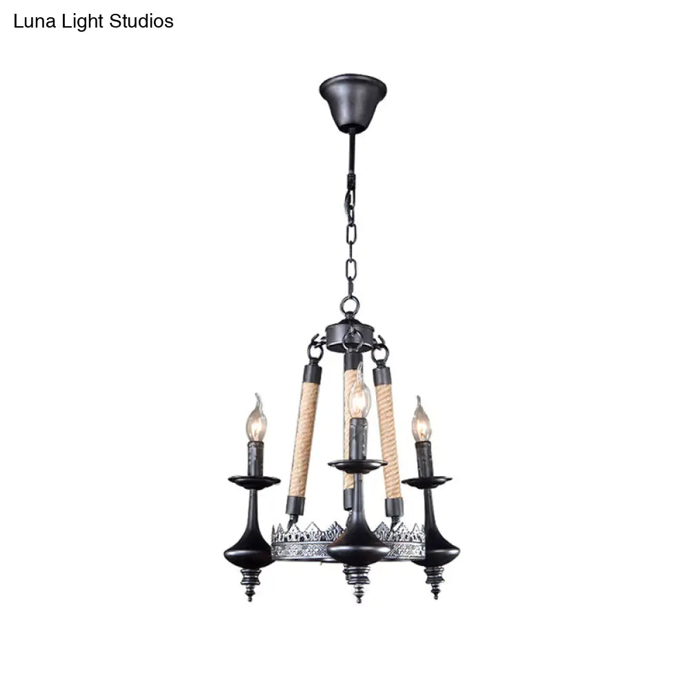 Rustic Metal And Rope Pendant Chandelier With 3/6/8 Lights - Black Candle Dining Room Hanging