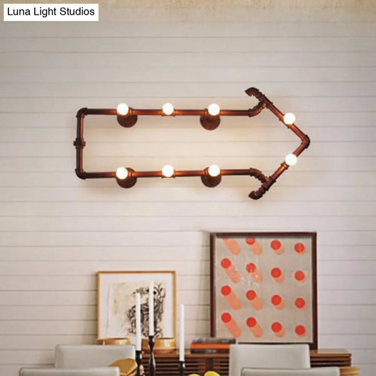 Rustic Metal Arrow Shaped 8-Bulb Wall Lamp - Industrial Sconce Light For Bedroom