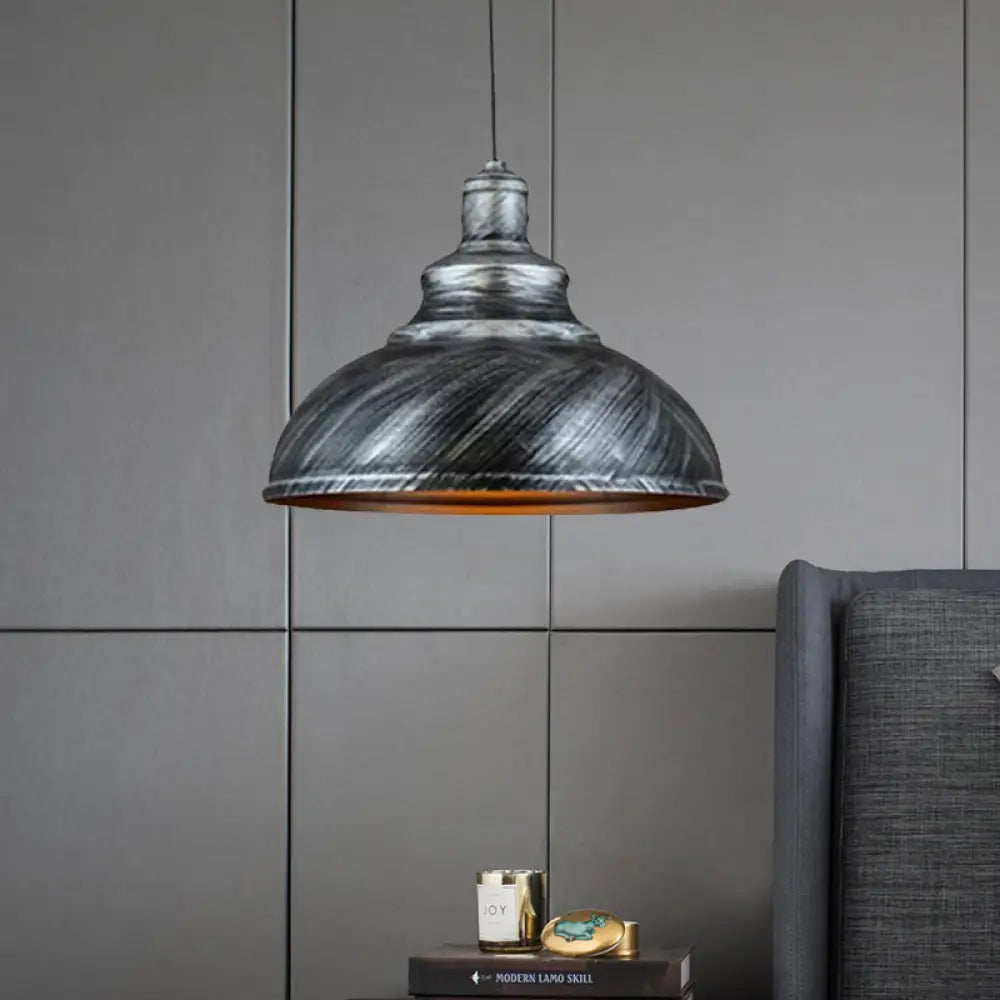 Rustic Metal Bowl Pendant Lamp - Silver/Bronze With Pulley Perfect For Restaurant Ceiling Silver