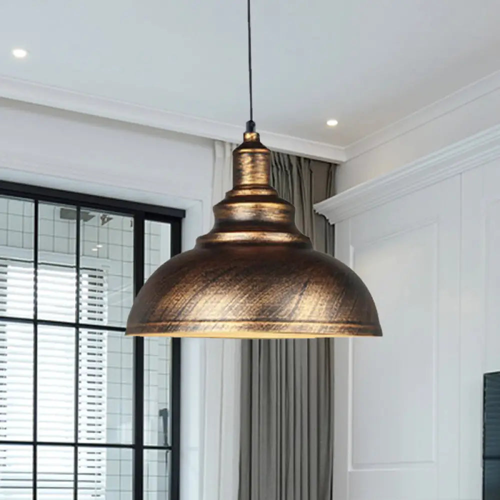 Rustic Metal Bowl Pendant Lamp - Silver/Bronze With Pulley Perfect For Restaurant Ceiling Bronze