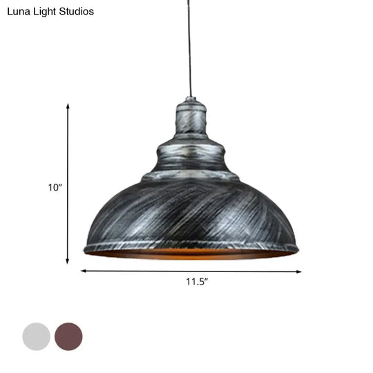 Rustic Metal Bowl Pendant Lamp With Pulley - Silver/Bronze Finish