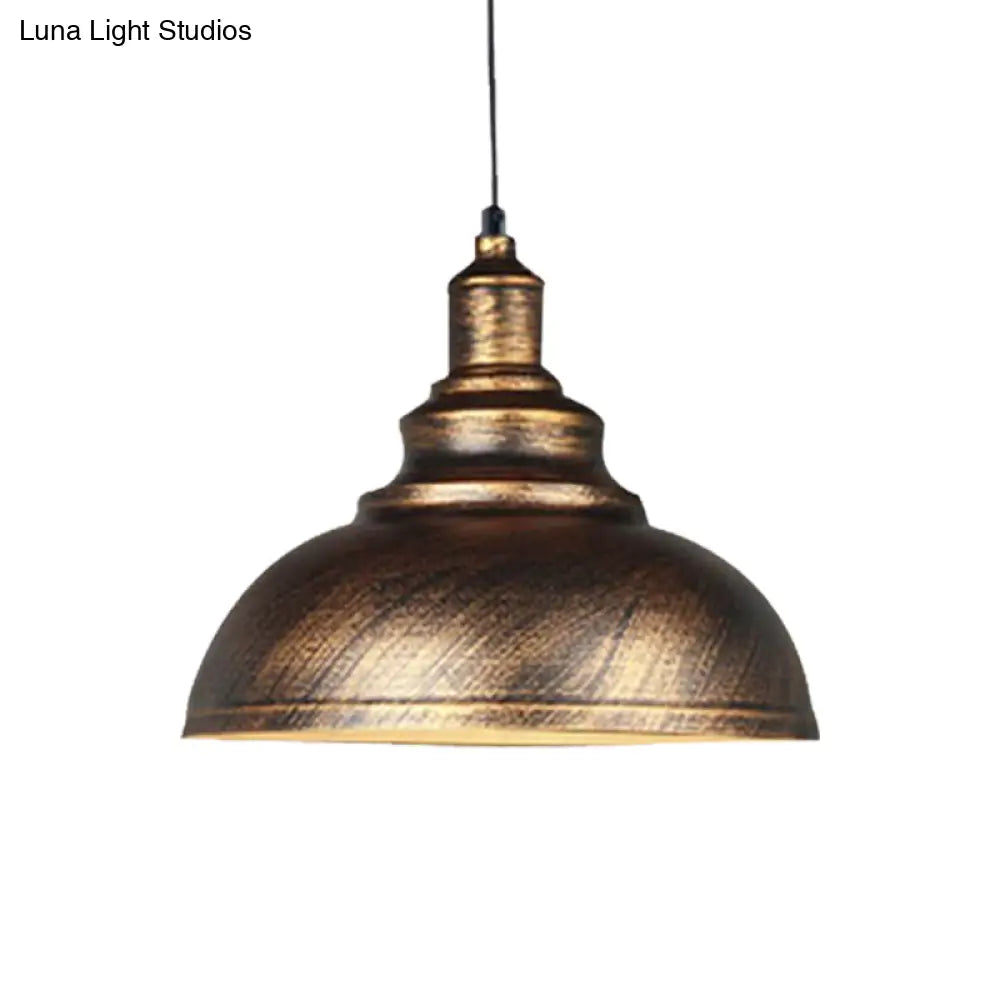 Rustic Metal Bowl Pendant Lamp - Silver/Bronze With Pulley Perfect For Restaurant Ceiling