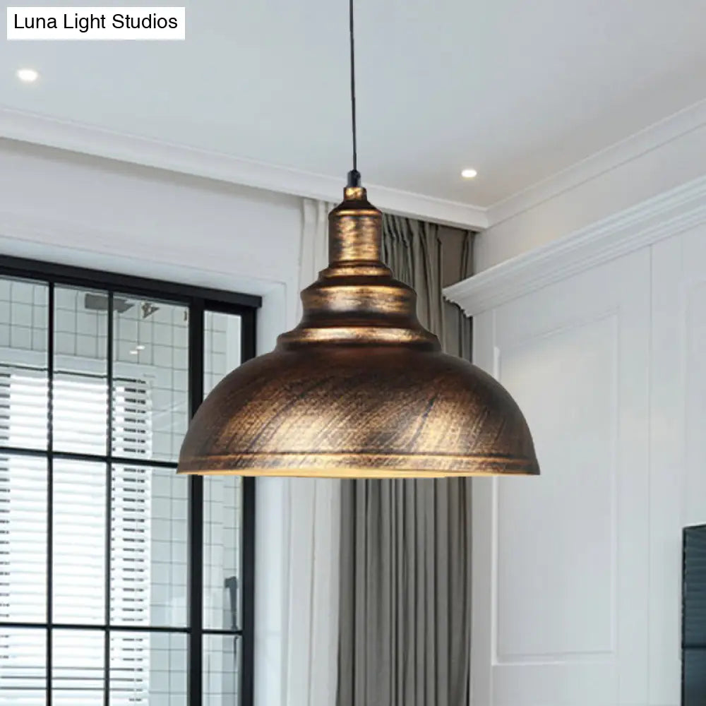 Rustic Metal Bowl Pendant Lamp With Pulley - Silver/Bronze Finish Bronze