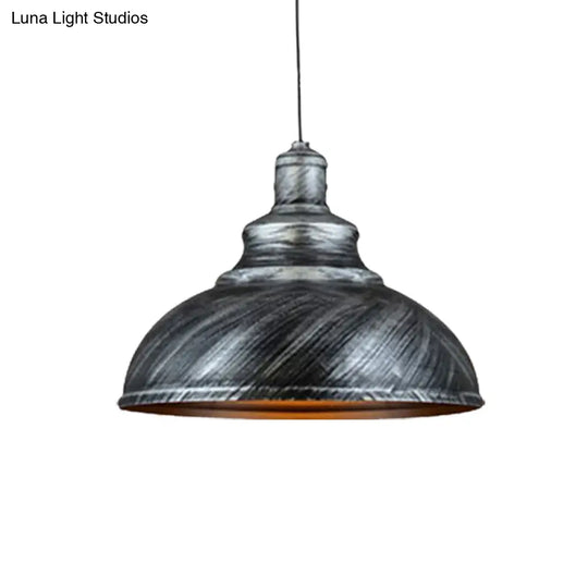 Rustic Metal Bowl Pendant Lamp - Silver/Bronze With Pulley Perfect For Restaurant Ceiling