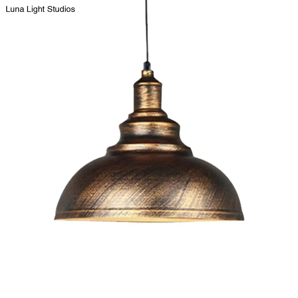 Rustic Metal Bowl Pendant Lamp With Pulley - Silver/Bronze Finish