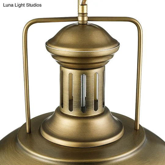 Rustic Metal Bowl Pendant Light - Black/Bronze/Brass 1-Light 13’/16’ Dia Restaurant Hanging Lamp