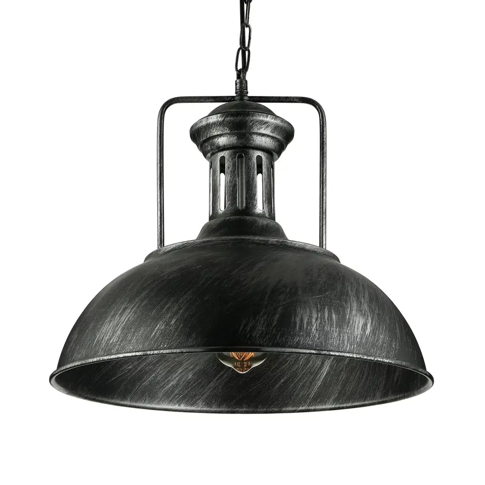 Rustic Metal Bowl Pendant Light - Black/Bronze/Brass 1-Light 13’/16’ Dia Restaurant Hanging