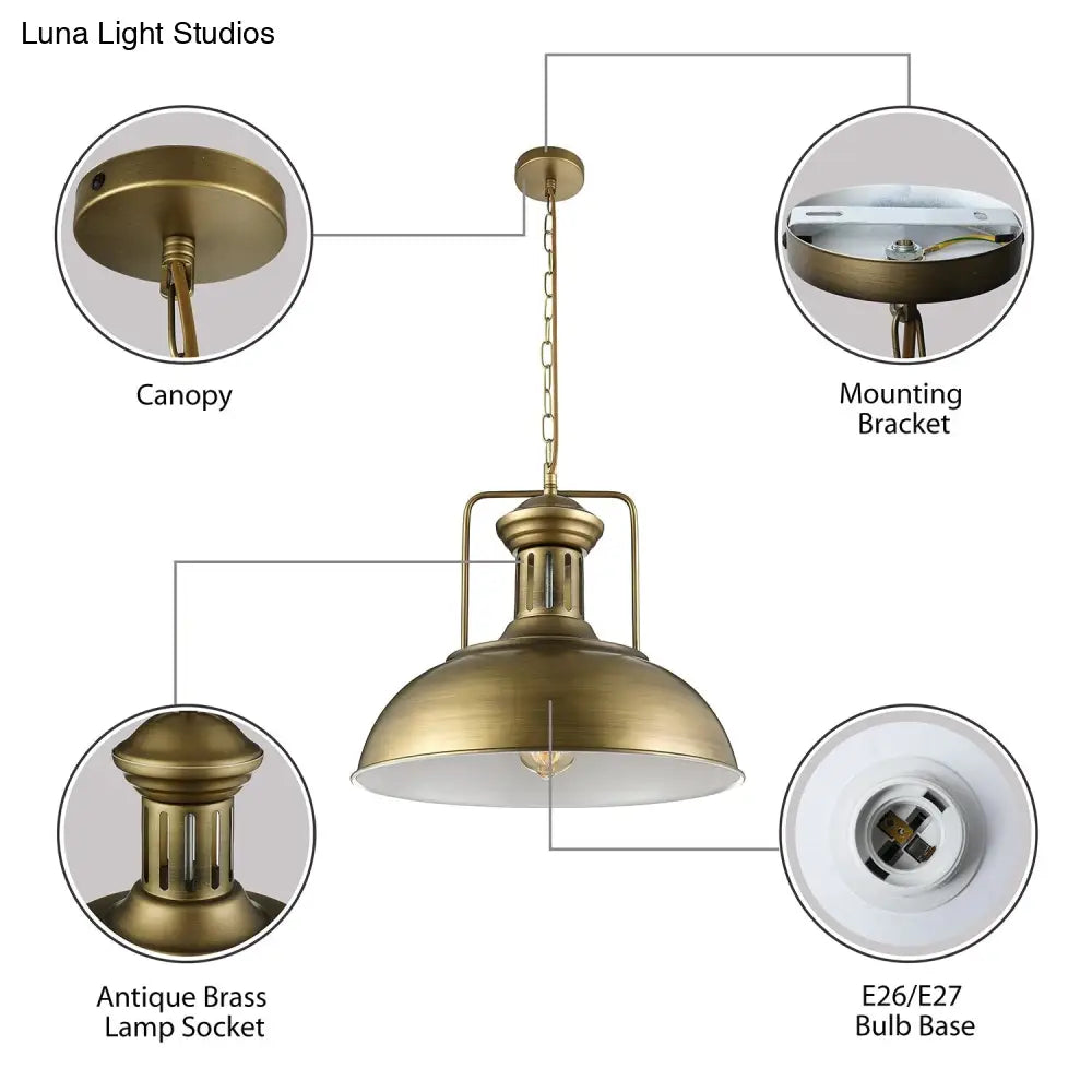 Rustic Stylish Bowl Pendant Lighting - Black/Bronze/Brass 1 Light 13/16 Dia