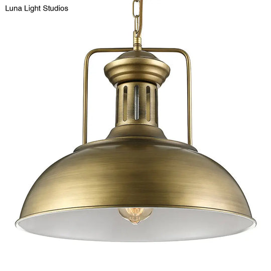 Rustic Metal Bowl Pendant Light - Black/Bronze/Brass 1-Light 13’/16’ Dia Restaurant Hanging Lamp