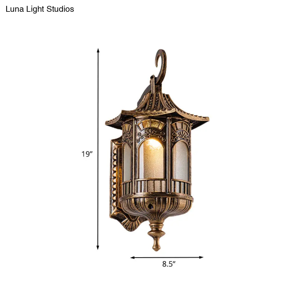 Rustic Metal Bronze Sconce Lantern With Frosted Glass Shade - 1 Head Wall Light Fixture