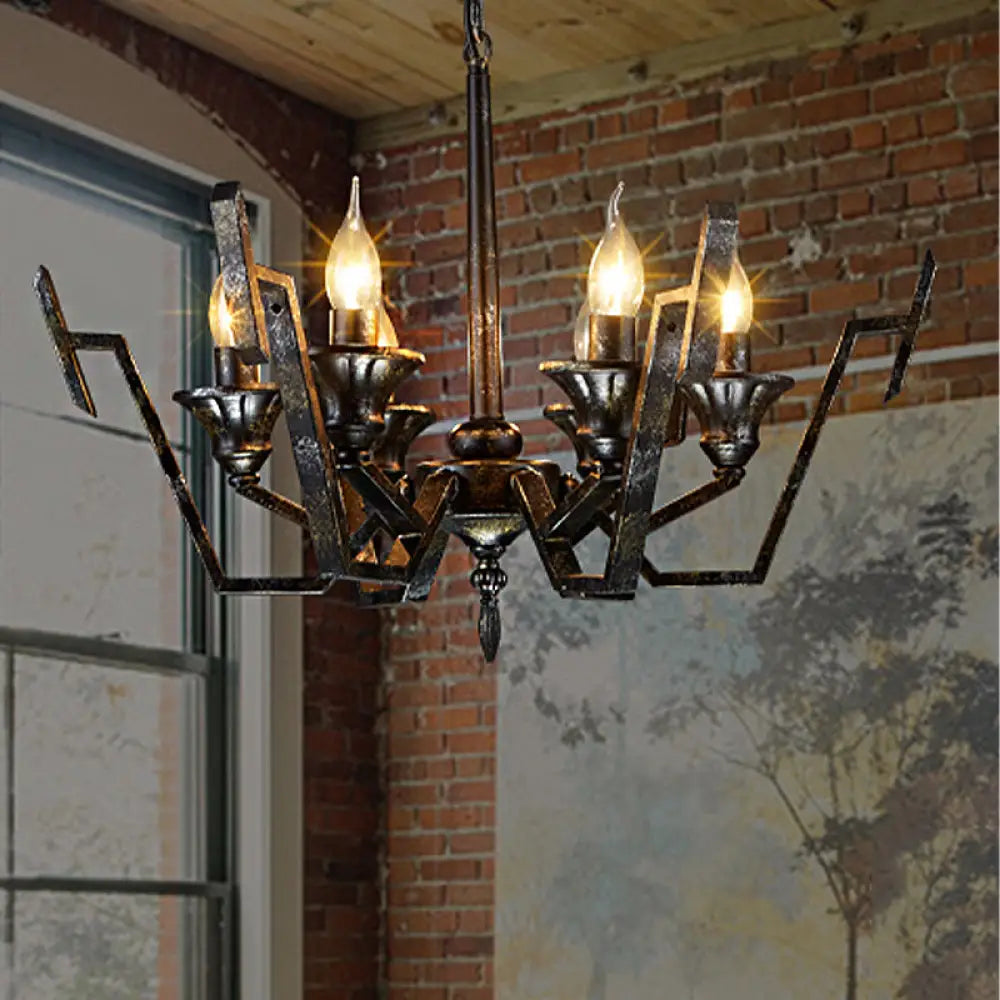 Rustic Metal Candelabra Pendant Lamp: Black 6-Light Chandelier For Bedroom