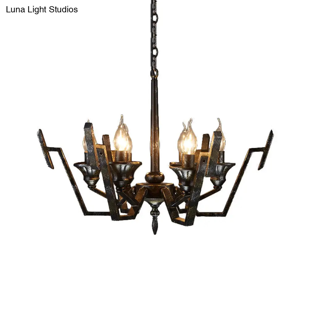 Rustic Metal Candelabra Pendant Lamp: Black 6-Light Chandelier For Bedroom