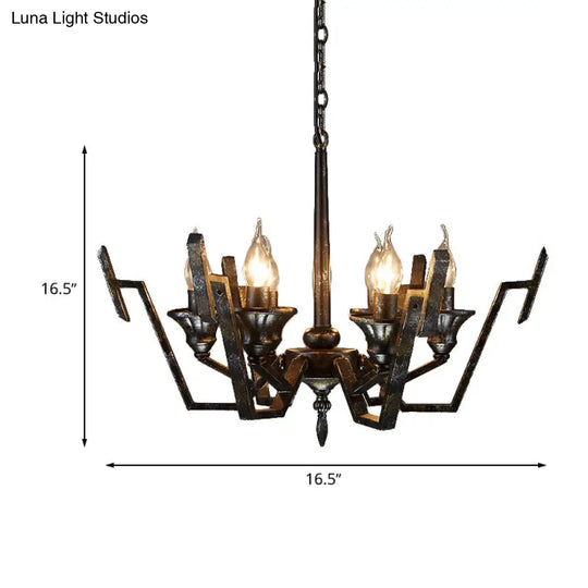 Rustic Metal Candelabra Pendant Lamp: Black 6-Light Chandelier For Bedroom