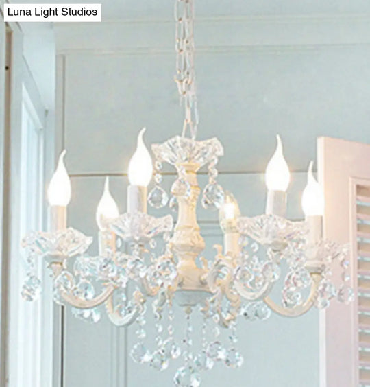 Rustic Metal Candle Suspension Lamp With Crystal Draping - White Corridor Chandelier