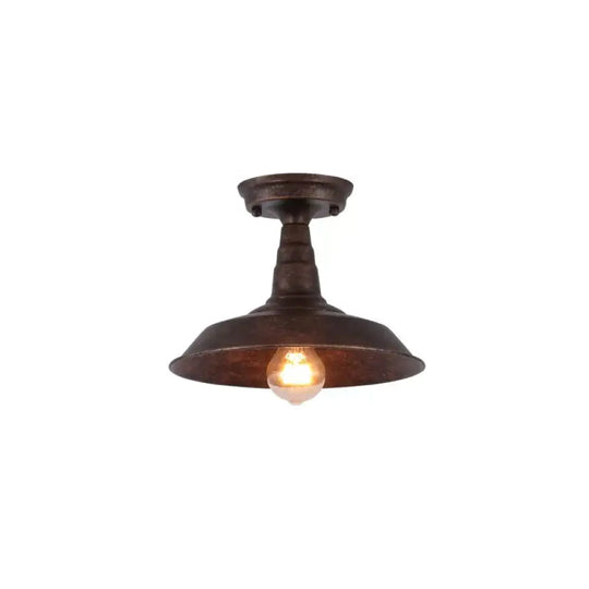 Rustic Metal Ceiling Lamp: Single Barn Shade Semi Flush Mount Lighting For Corridor Bronze / 10