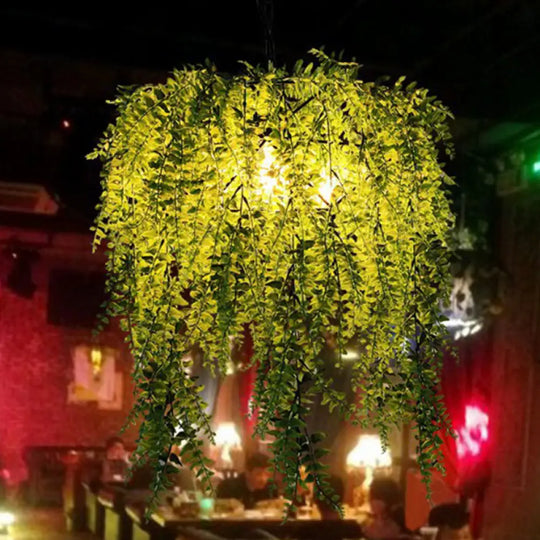 Rustic Metal Ceiling Pendant Light With Artificial Plant Décor Perfect For Restaurants Green / 21.5