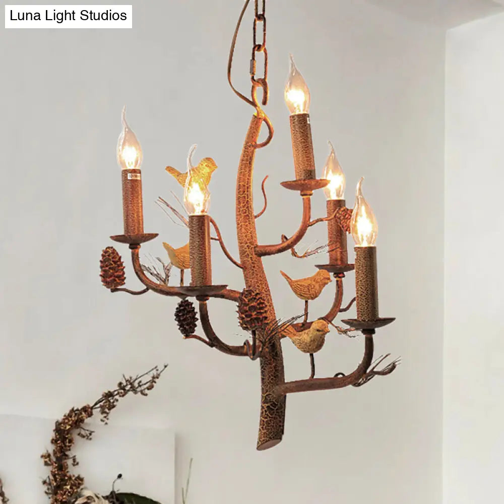 Rustic Metal Chandelier With Candle Dining Room Ceiling Fixture - 3/5 Lights Wood Hanging Design