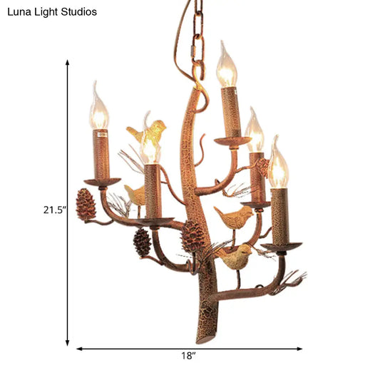 Rustic Metal Chandelier With Candle Dining Room Ceiling Fixture - 3/5 Lights Wood Hanging Design