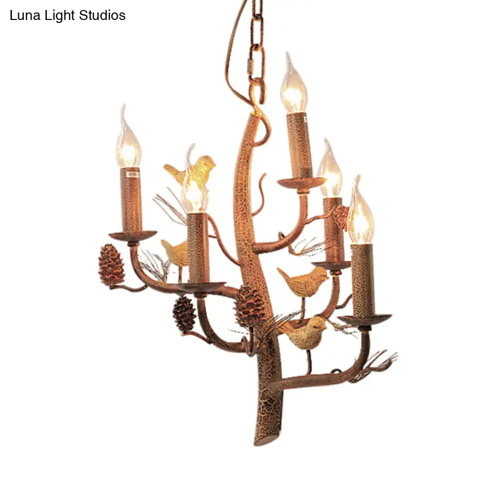 Rustic Metal Chandelier With Candle Dining Room Ceiling Fixture - 3/5 Lights Wood Hanging Design