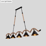 Rustic Metal Cone Island Ceiling Light With Rope And Chain - Brown