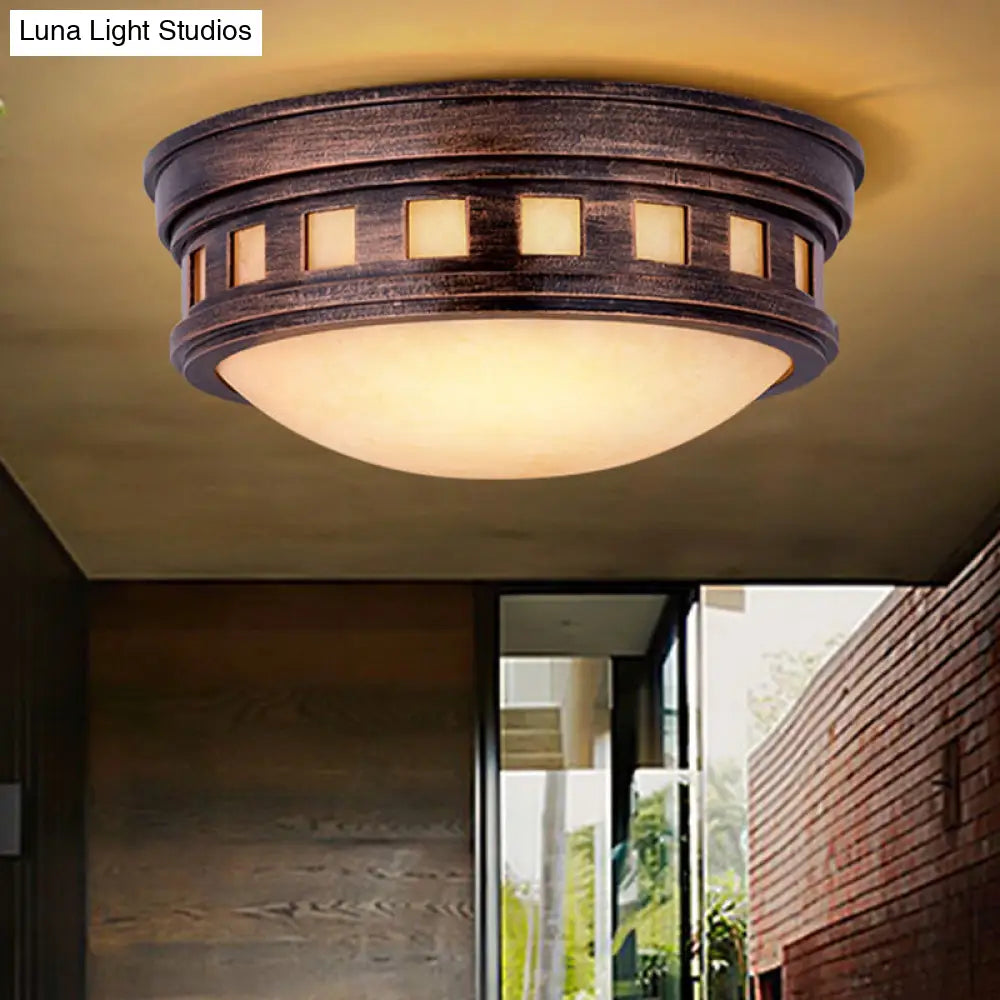 Rustic Metal Drum Flush Mount Ceiling Light With Opal Glass Bronze/Gold Outdoor Porch Lighting Gold