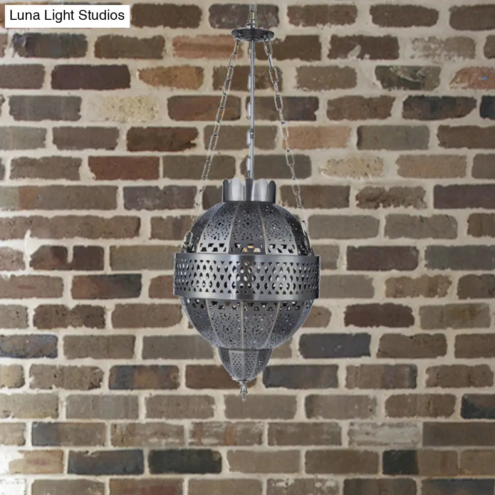 Rustic Metal Hanging Light Fixture - Global 1-Bulb Pendant Lamp In Grey For Living Room Suspension