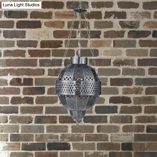 Rustic Metal Hanging Light Fixture - Global 1-Bulb Pendant Lamp In Grey For Living Room Suspension