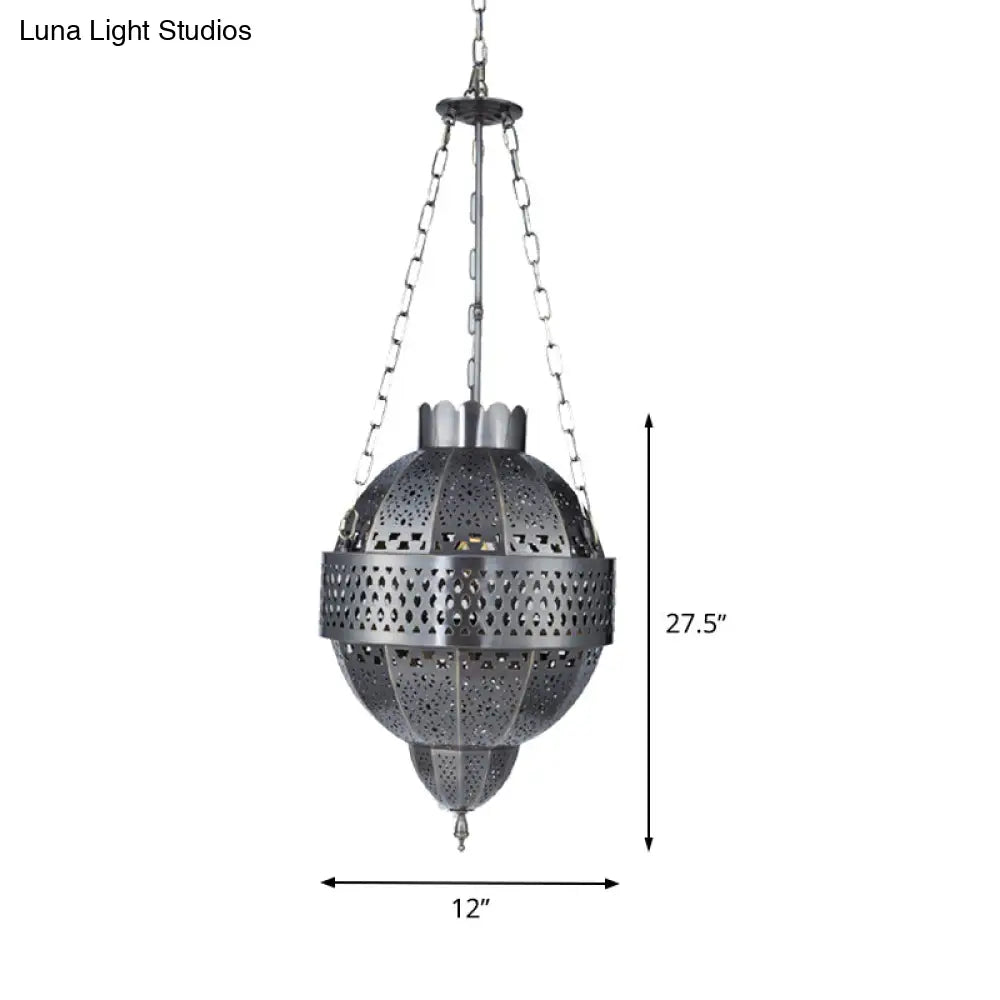 Rustic Metal Hanging Light Fixture - Global 1-Bulb Pendant Lamp In Grey For Living Room Suspension