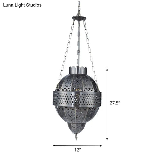 Rustic Metal Hanging Light Fixture - Global 1-Bulb Pendant Lamp In Grey For Living Room Suspension