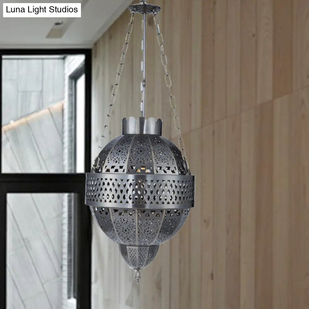 Rustic Metal Hanging Light Fixture - Global 1-Bulb Pendant Lamp In Grey For Living Room Suspension