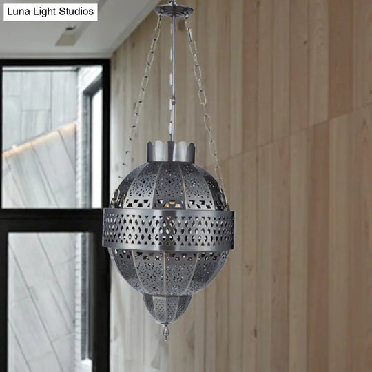 Rustic Metal Hanging Light Fixture - Global 1-Bulb Pendant Lamp In Grey For Living Room Suspension