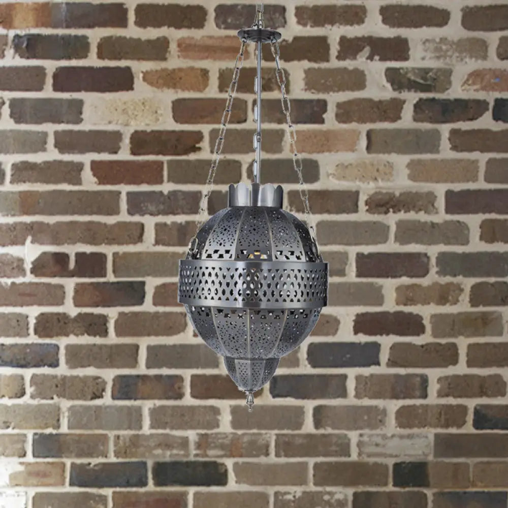 Rustic Metal Hanging Light Fixture - Global 1-Bulb Pendant Lamp In Grey For Living Room Suspension